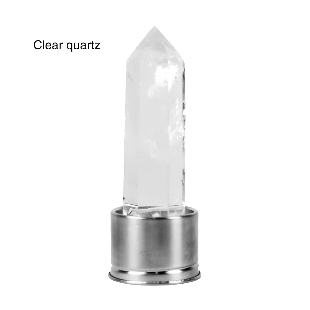 Natural Quartz Gemstone Crystal Hexagonal Pointed Column+Bottom Mesh Water Bottle Energy Crystal ( Not Include Bottle )