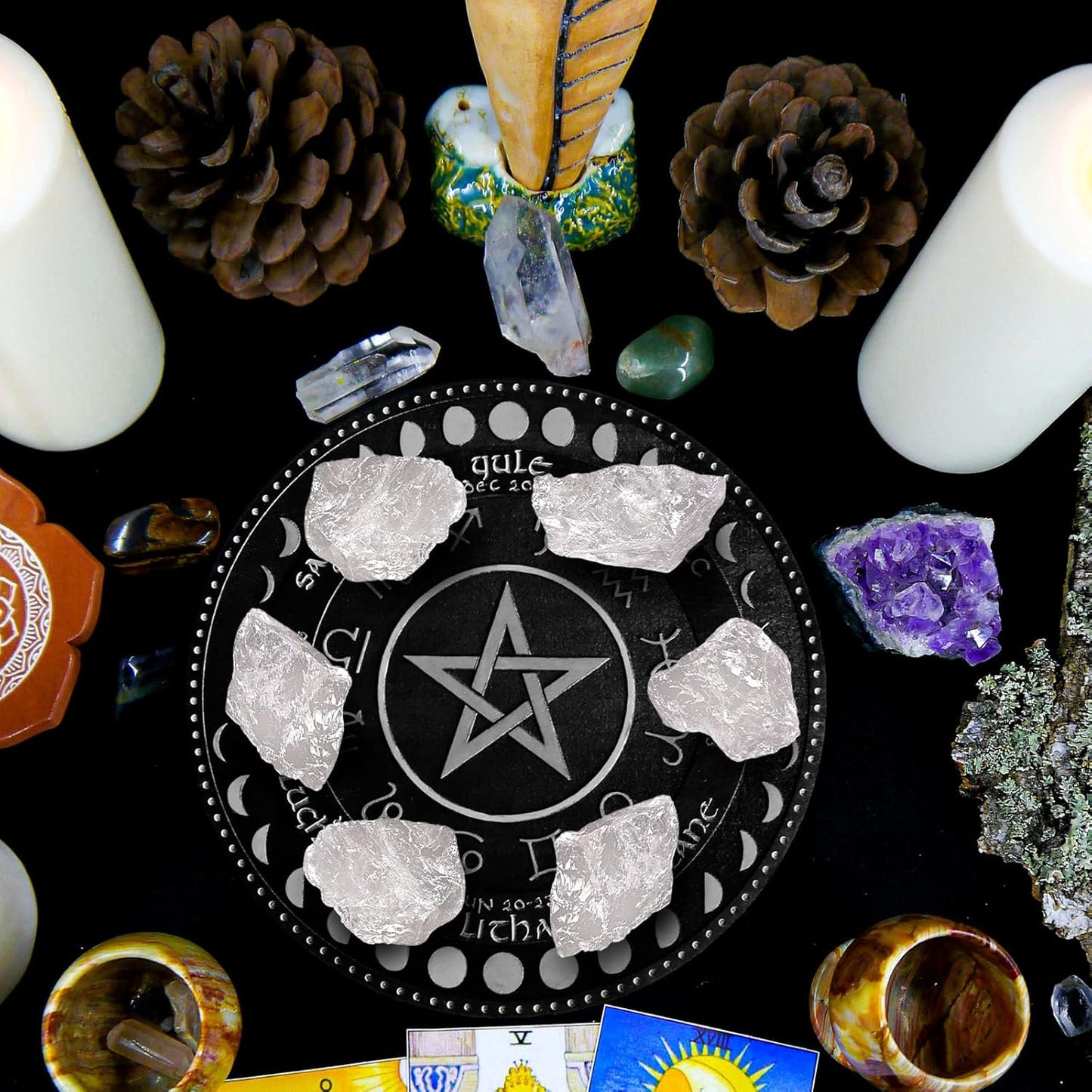 6PCS Clear Quartz with Jar, Natural Rough Stones Crystal Large Raw Crystals Bulk Healing Gemstones for Reiki Healing Tumbling Fountain Rocks