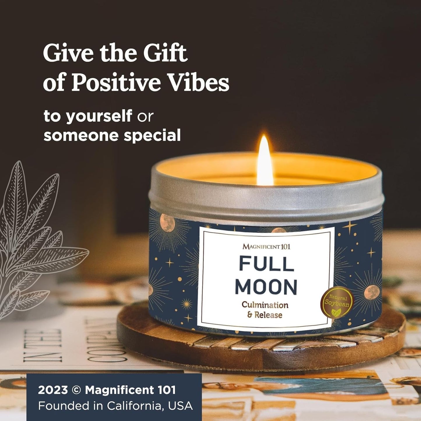 Long Lasting Full Moon Aromatherapy Candle with Sage, Frankincense, Sandalwood, Rose & Cedar | 6 Oz - 35 Hour Burn | All Natural Soy Wax Candle for Manifestation, Culmination & Release