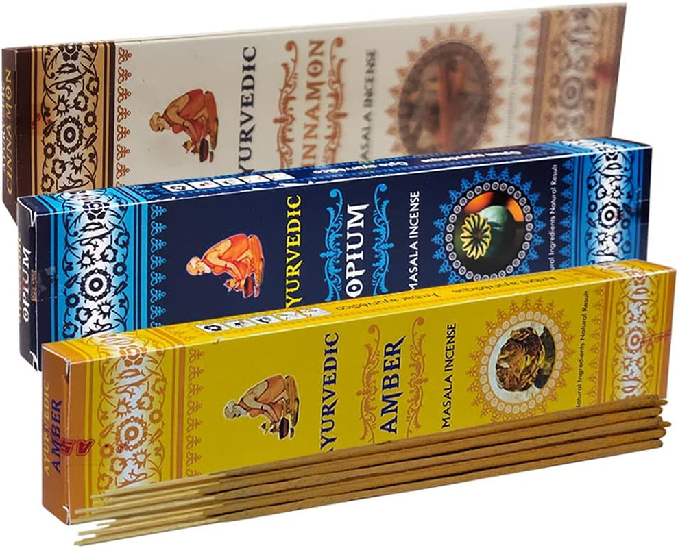 Ayurvedic Incense Sticks Variety Pack #4 and Ash Catcher Bundle with 6 Popular Fragrances