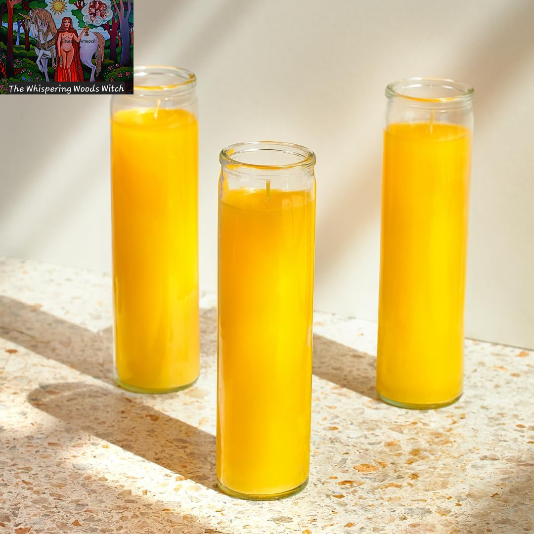 2X8 Inch Yellow Devotional Candles in Glass Jar - 3 Pack - 90 Hours – Prayer Candle - Tall Pillar Candles for Religious, Memorials, Party Decor