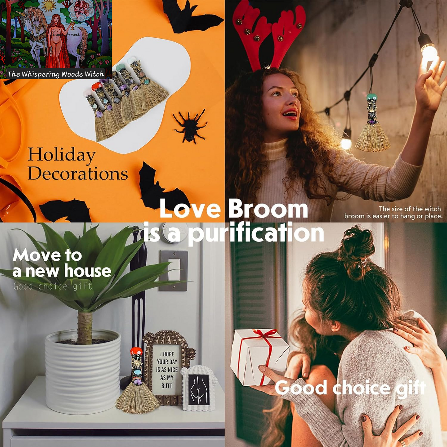 Tiger'S Eye Magic Broom - Natural Healing Crystal Witch Broom for Reiki Cleansing, Handmade Home & Office Decor, Spiritual Gift for Love & Positive Energy