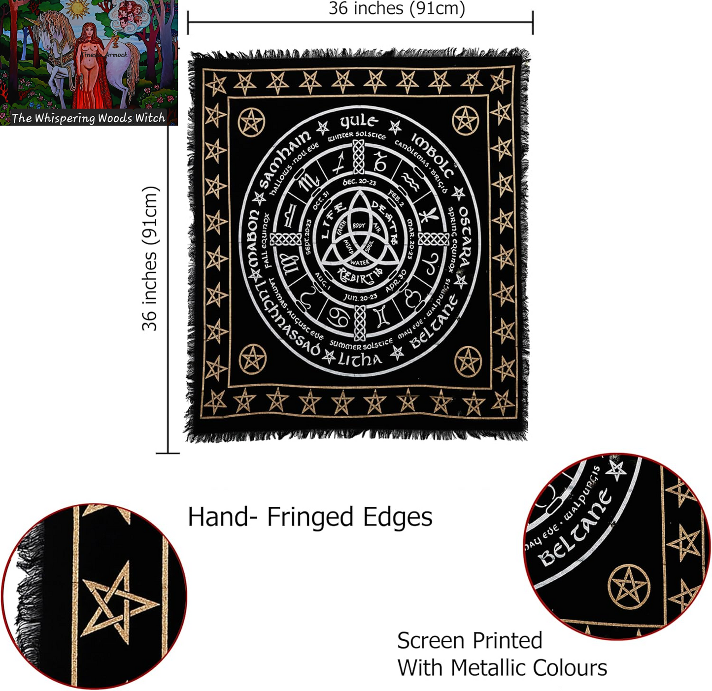 Altar Cloth Pagan Wheel Witchcraft Alter Tarot Spread Top Cloth Wiccan Square Spiritual 36 by 36 Sacred Cloth Pagan Wheel