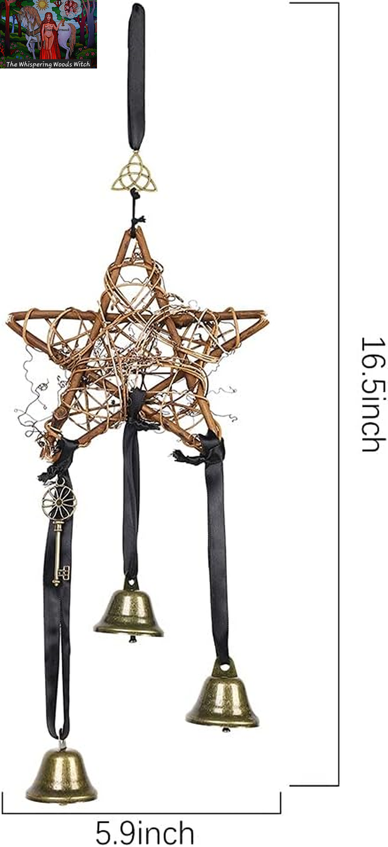 Witch Bells Decor Door Protection Hanger Witchy Things Magic Home Protection Clear Negative Energies Handmade Witch Bells Wreath Witchcraft Wicca Supplies for Home Decoration