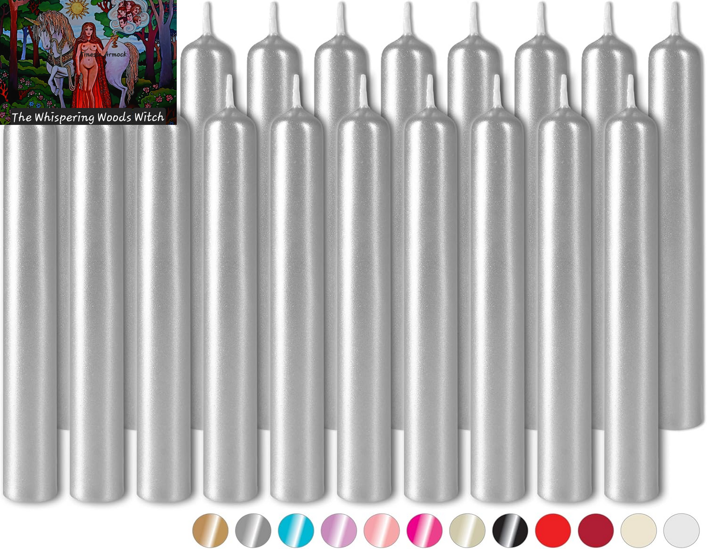 Mini Taper Candles 20 Pcs - Silver - 3¾ X ½ Inches Unscented Candles for Rituals, Spells, Witchcraft, Wedding, Home Decor and Party