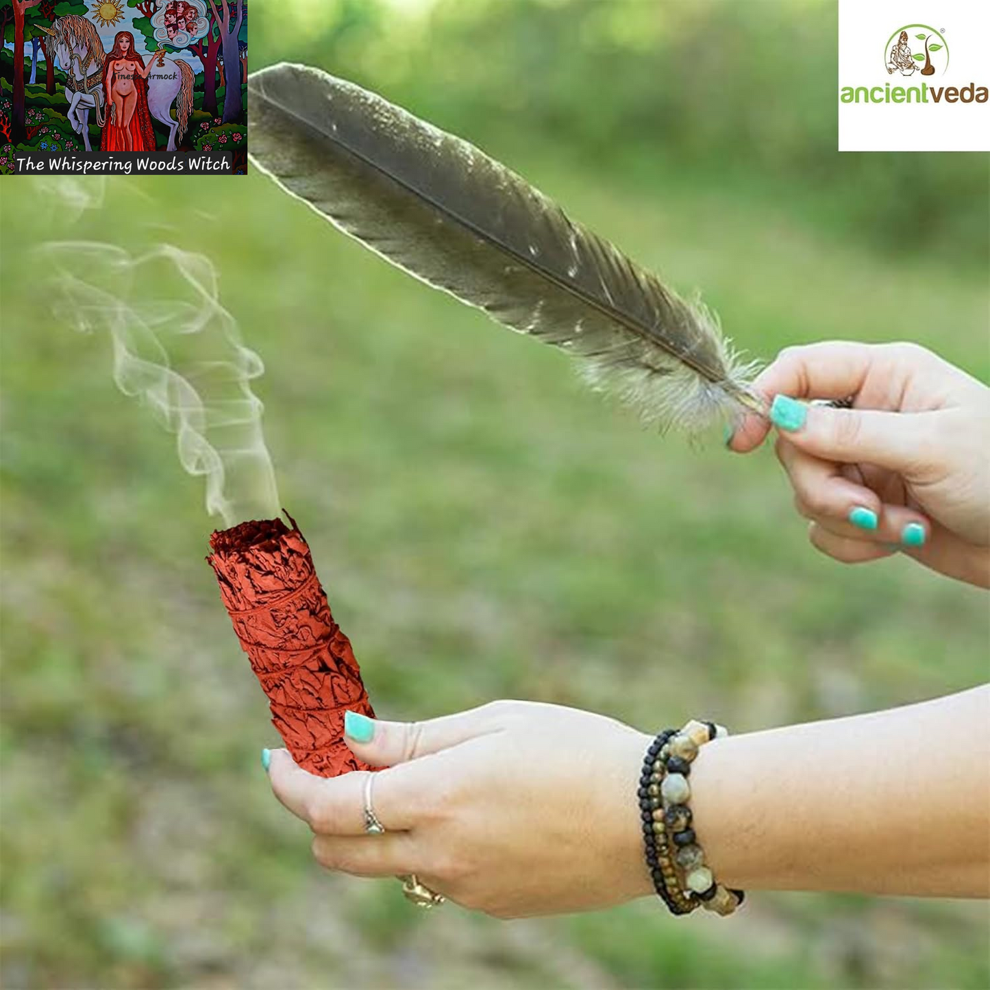 Ancient VEDA Organic Smudge Kit – Dragon'S Blood, Palo Santo, Sweetgrass, Abalone Shell, Feather & Smudge Guide | Smudging Kit for Home Energy Cleansing, Meditation (Healer'S Kit, Dragon'S Blood Sage)