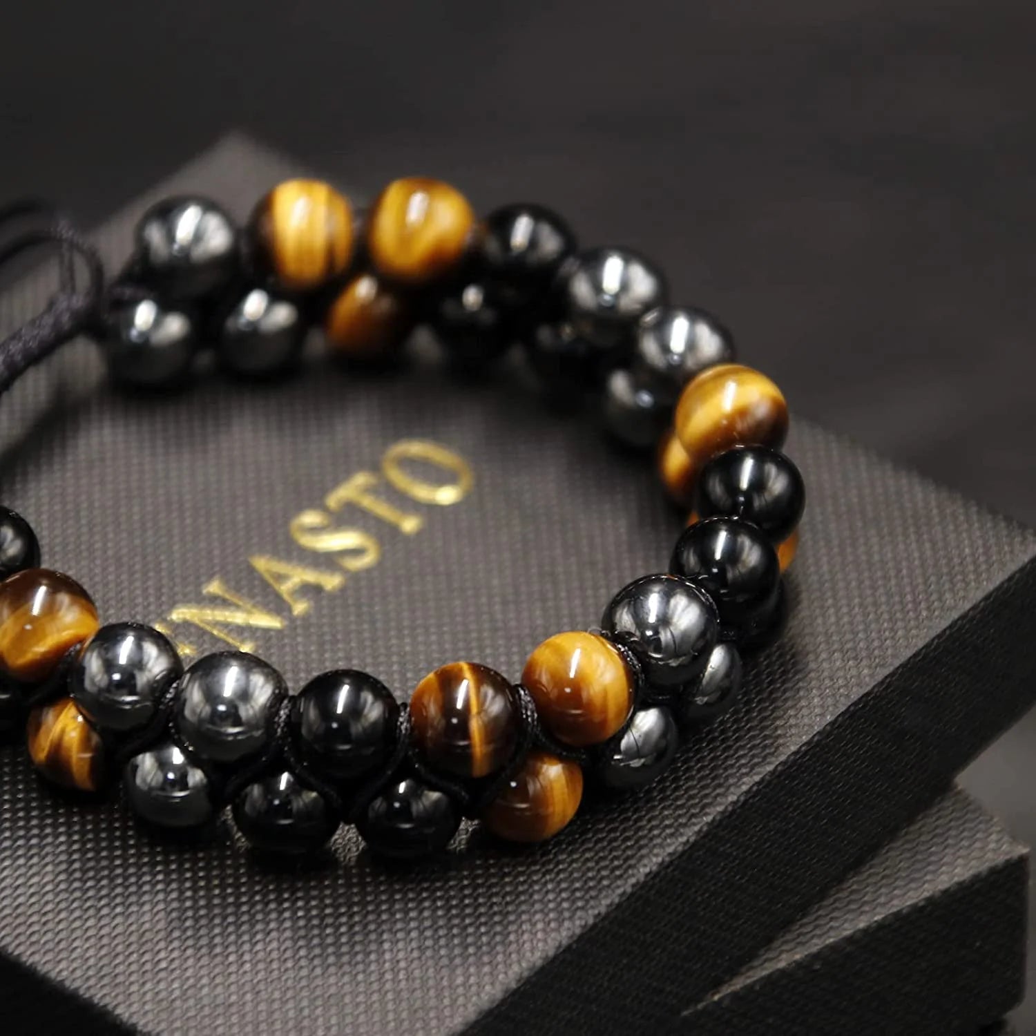 Healing Tigers Eye Black Obsidian Hematite 8Mm Stone Beads Good Luck Triple Protection Bracelet for Men Women