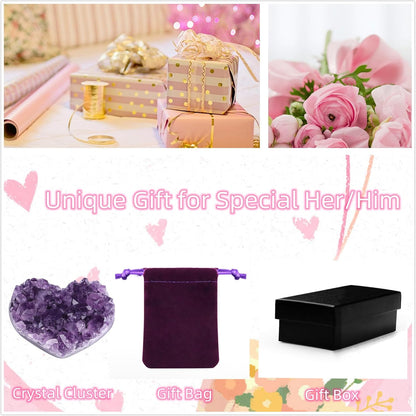 Amethyst Crystals and Healing Stones Gemstones Heart Crystal Cluster Geode Purple Natural Rock Protection Crystals Raw Stone Heart Decor Energy Balance Reiki Room Decor 1Pc 1.18-1.57 In