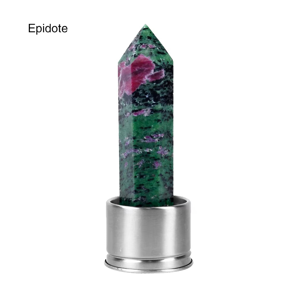 Natural Quartz Gemstone Crystal Hexagonal Pointed Column+Bottom Mesh Water Bottle Energy Crystal ( Not Include Bottle )