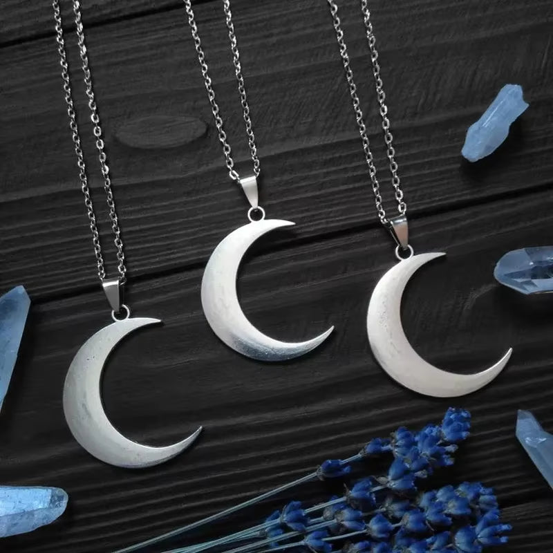 Big Crescent Moon Necklace for Women, Pagan Witch Style Amulet, Wiccan Pendant, Lunar Witchcraft, Magic Jewelry Gift, 2024, Moon