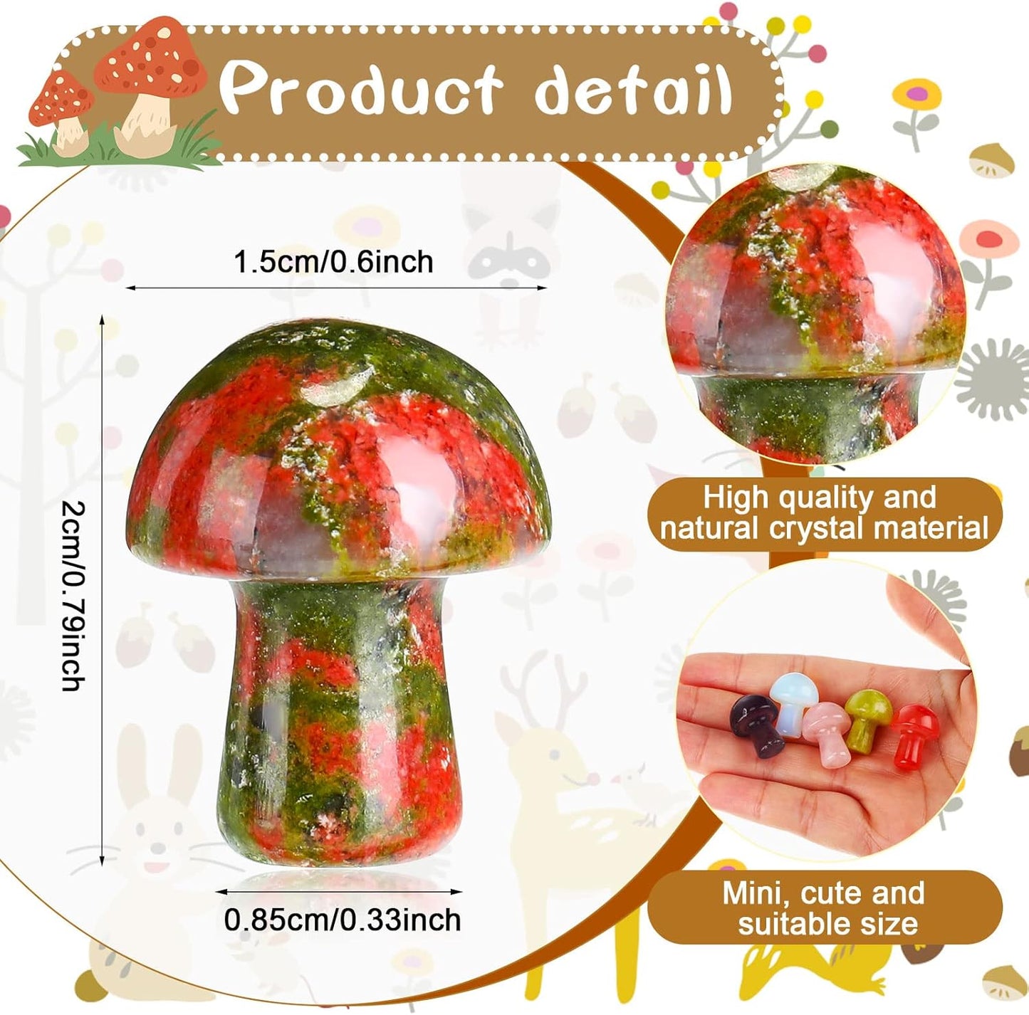 48 Pcs Mini Mushroom Gemstone Sculpture Decor Carved Witch Mushroom Polished Crystal Cute Stones for Witchcraft Supplies Home Garden Lawn Meditation Flower Pot(Fresh Style)