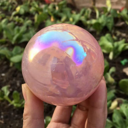 Angel Aura Rose Quartz Crystals Ball Natural Stones and Minerals Gemstone Sphere Home Decoration Feng Shui Crafts