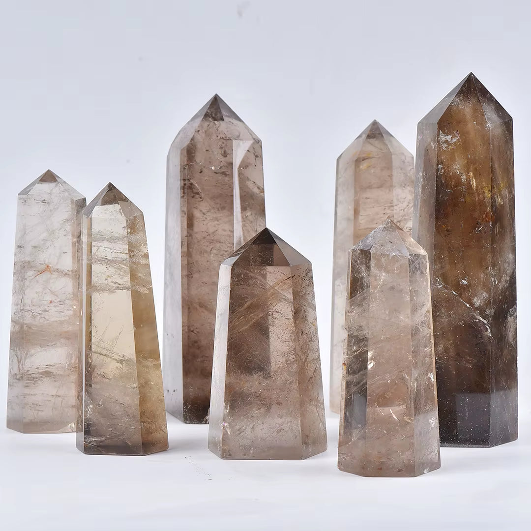 Large Natural Crystal Tower, Smoky Quartz, Hexagonal Prism, Energy Gem, Magic Wand, Treatment Decoration, 1 Pc