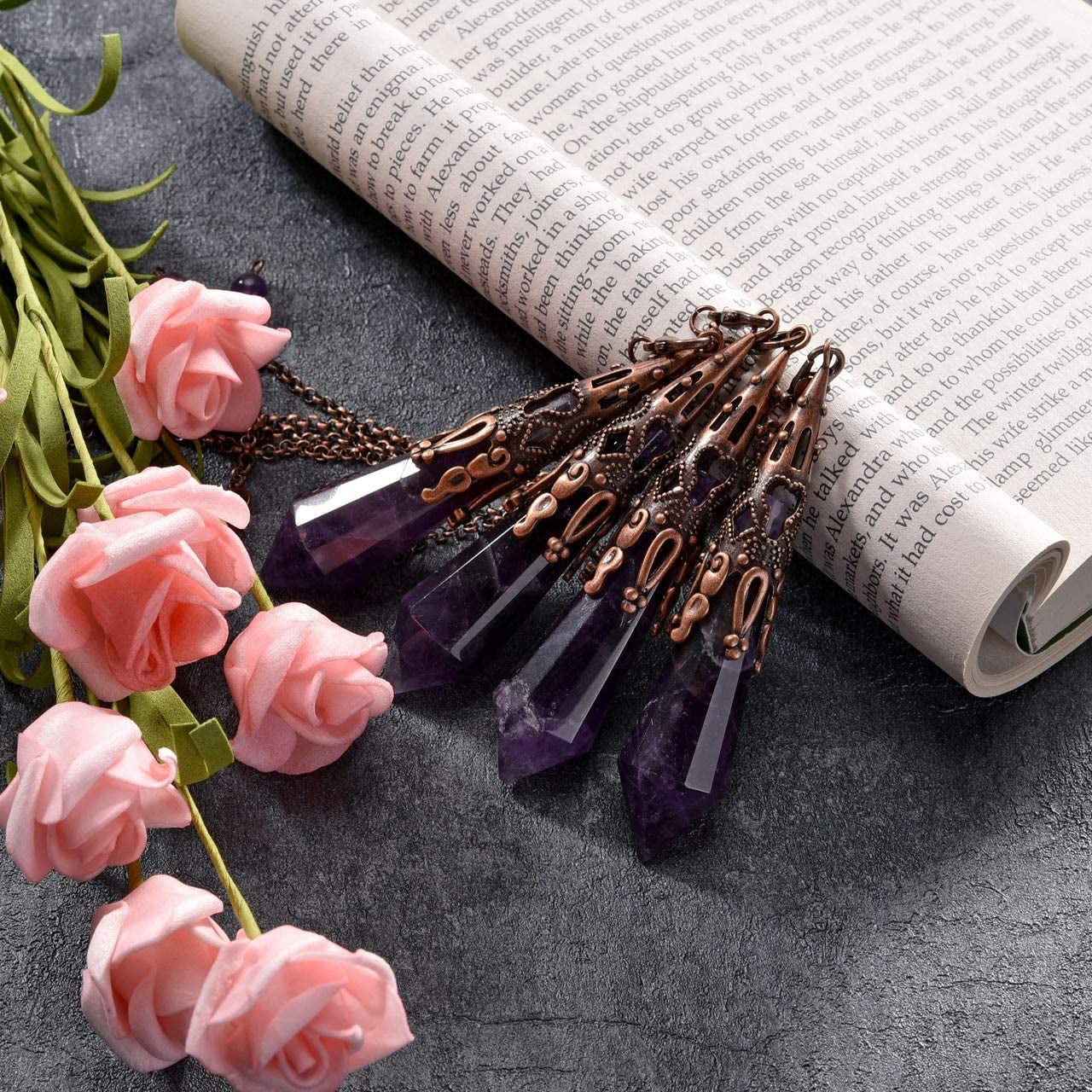 Natural Amethyst Crystal 12-Faceted Healing Pendulum for Dowsing and Divination - Reiki-Charged Chakra Balancing Pendant with Chain