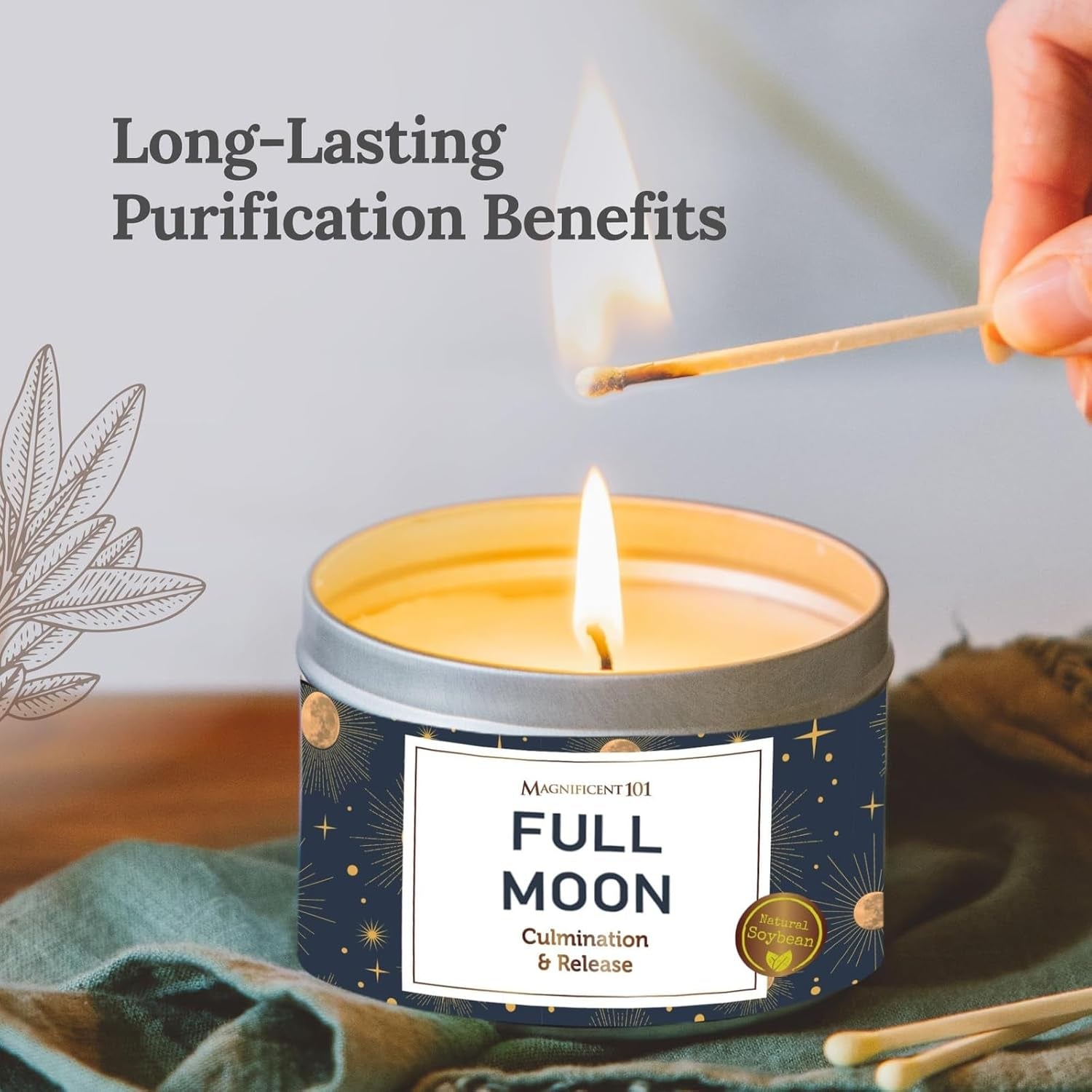 Long Lasting Full Moon Aromatherapy Candle with Sage, Frankincense, Sandalwood, Rose & Cedar | 6 Oz - 35 Hour Burn | All Natural Soy Wax Candle for Manifestation, Culmination & Release
