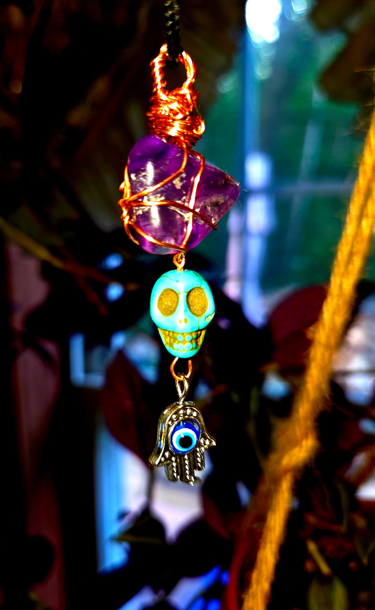 Purple Amethyst & Hand of Fatima Protection Amulet