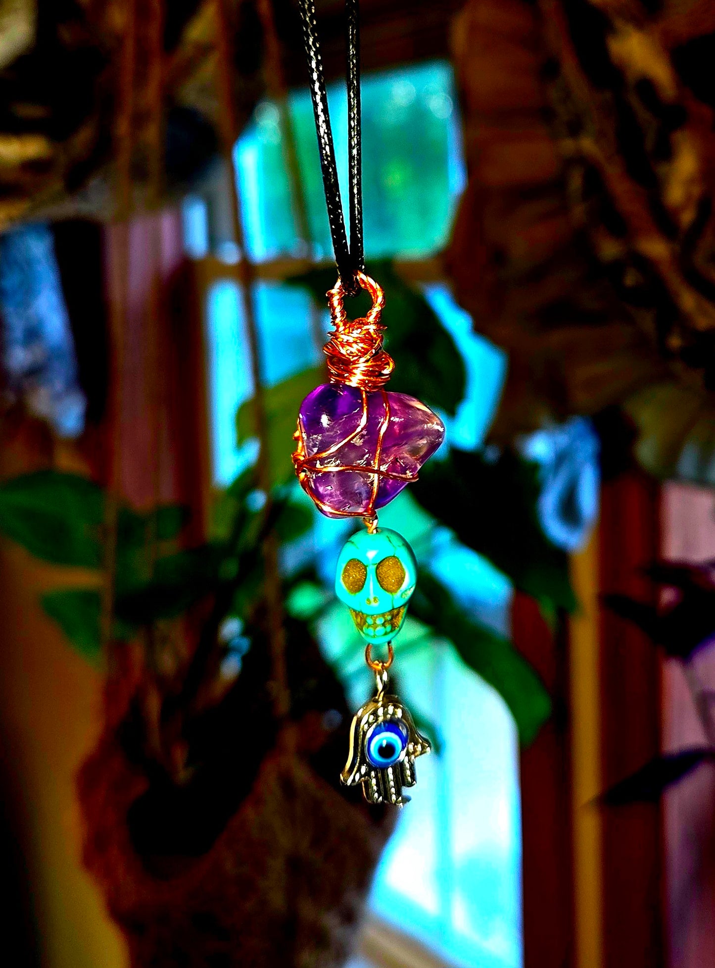 Purple Amethyst & Hand of Fatima Protection Amulet