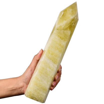 AMOYSTONE Extra Large Crystal Obelisk Tower Lemon Quartz Point Wand 6 Faceted...