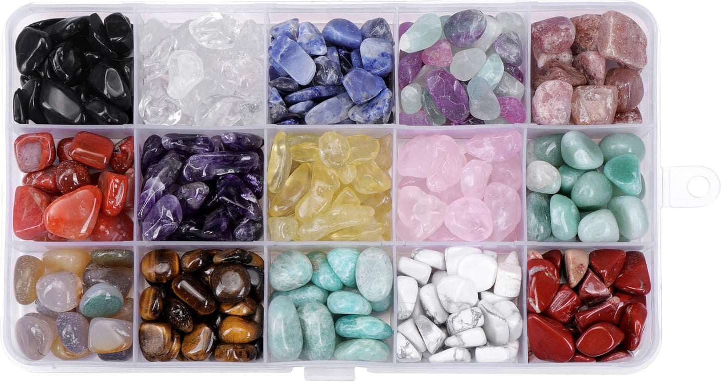 15 Assorted Tumbled Stones and Crystals Bulk, Irregular Rocks Natural Polished Gemstones and Crystals Quartz for Wicca Reiki Chakra Healing Meditation Home Indoor Decorations Christmas Day Gift