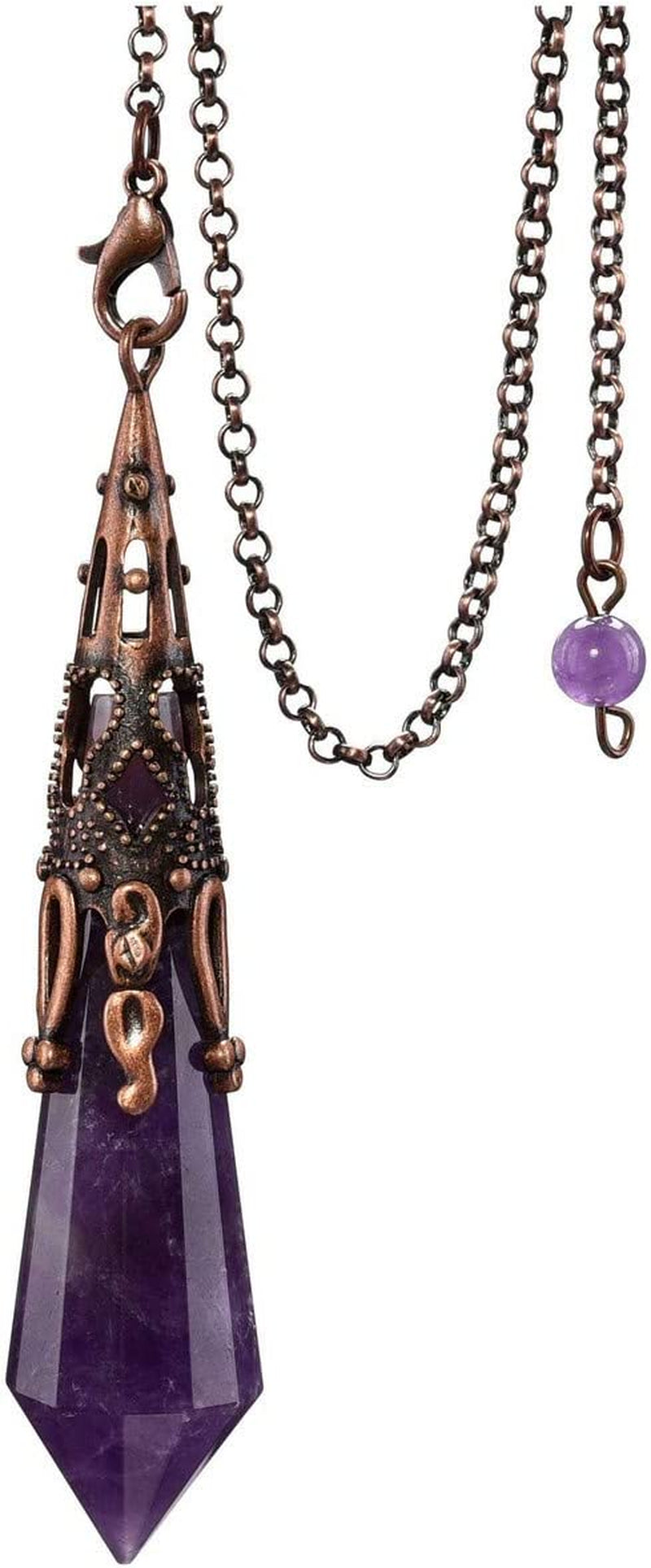 Natural Amethyst Crystal 12-Faceted Healing Pendulum for Dowsing and Divination - Reiki-Charged Chakra Balancing Pendant with Chain