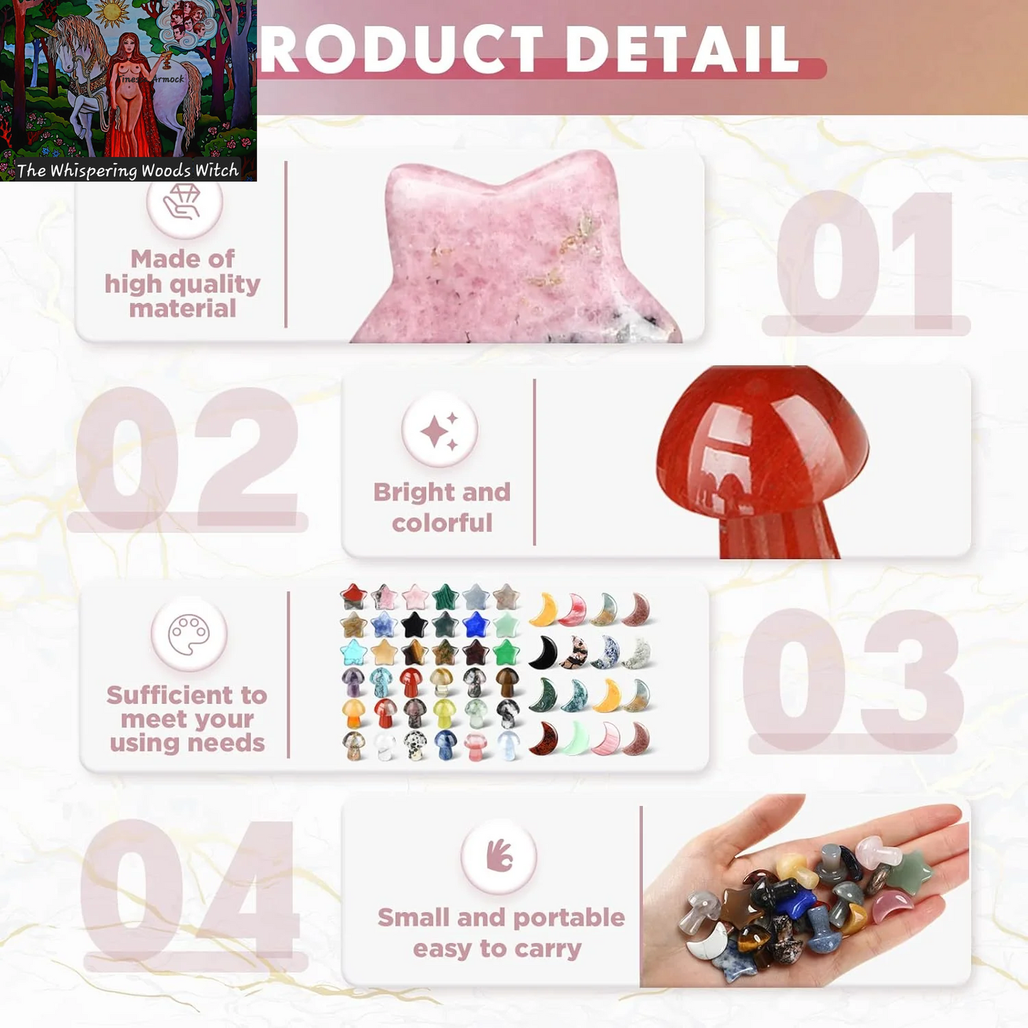 54 Pieces Worry Stones Mushroom Moon Star Shaped Crystal Bulks Mini Thumb Stones Sculpture Decor Gemstones and Crystals for Witchcraft DIY Meditation Balancing(Elegant Style)