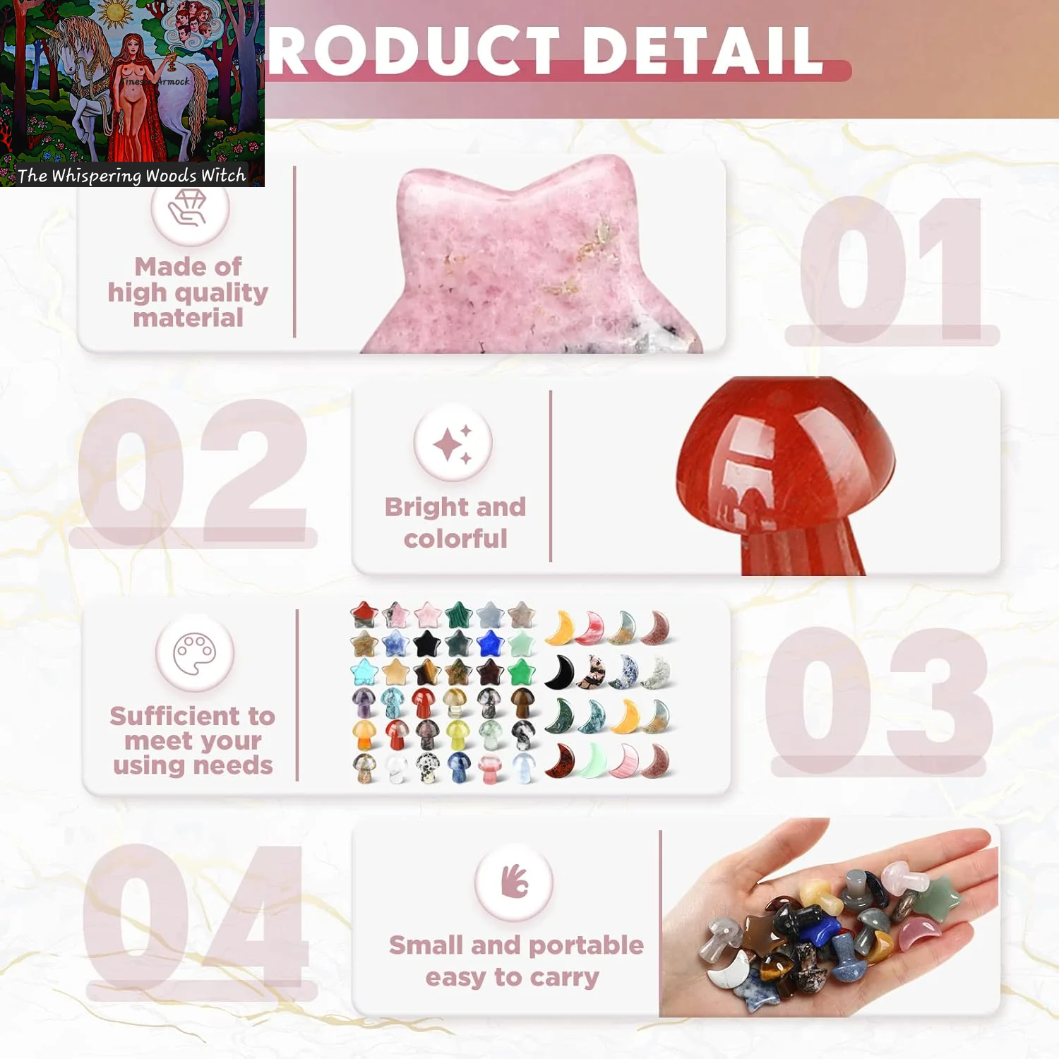 54 Pieces Worry Stones Mushroom Moon Star Shaped Crystal Bulks Mini Thumb Stones Sculpture Decor Gemstones and Crystals for Witchcraft DIY Meditation Balancing(Elegant Style)