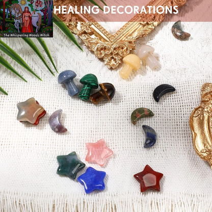 54 Pieces Worry Stones Mushroom Moon Star Shaped Crystal Bulks Mini Thumb Stones Sculpture Decor Gemstones and Crystals for Witchcraft DIY Meditation Balancing(Elegant Style)