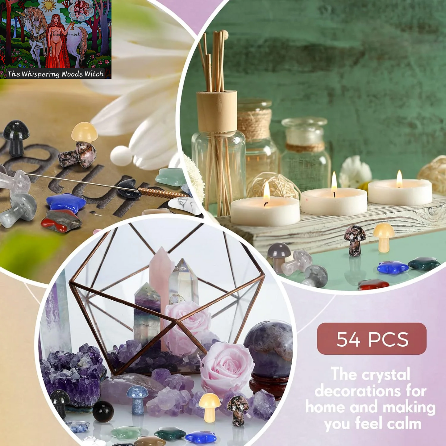 54 Pieces Worry Stones Mushroom Moon Star Shaped Crystal Bulks Mini Thumb Stones Sculpture Decor Gemstones and Crystals for Witchcraft DIY Meditation Balancing(Elegant Style)