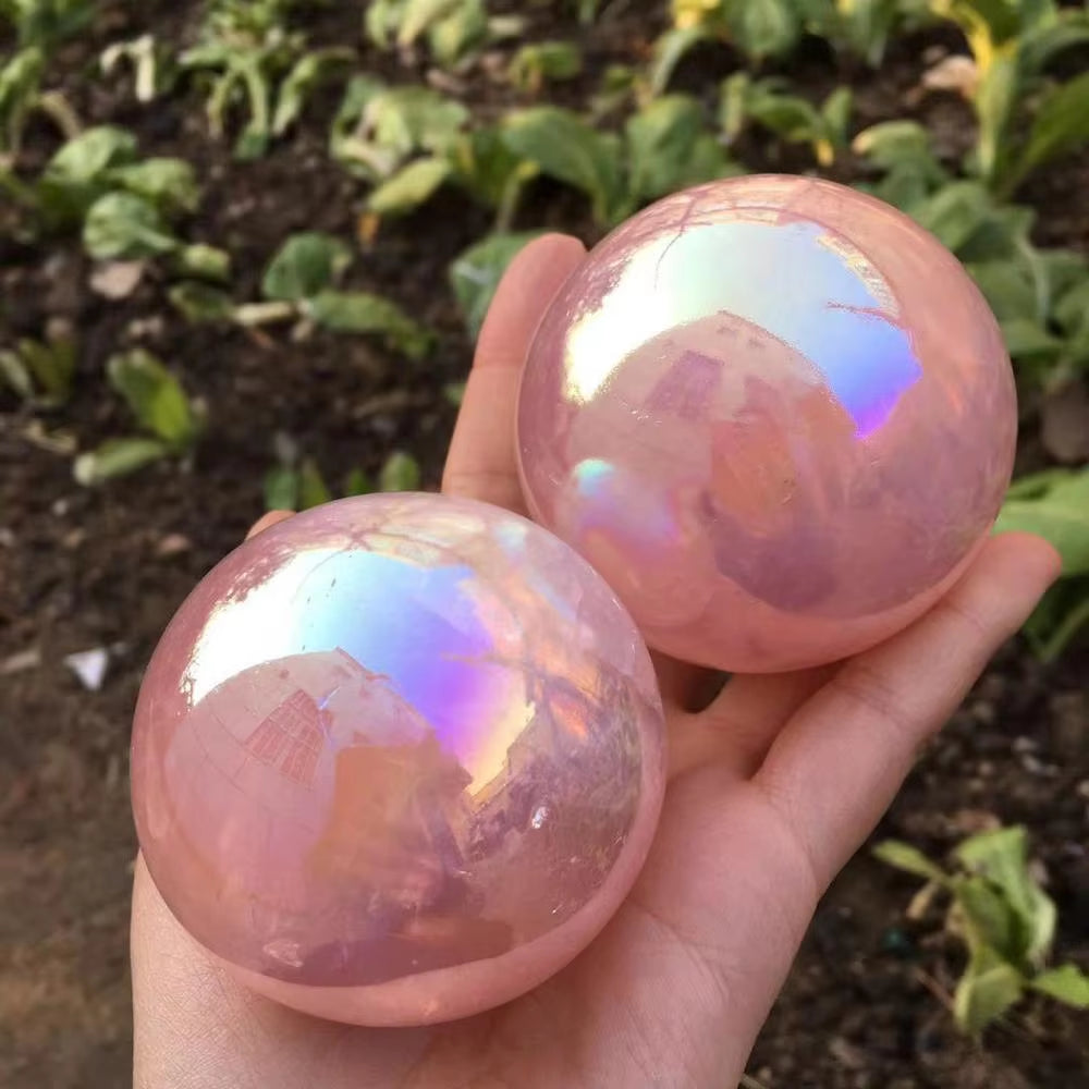Angel Aura Rose Quartz Crystals Ball Natural Stones and Minerals Gemstone Sphere Home Decoration Feng Shui Crafts