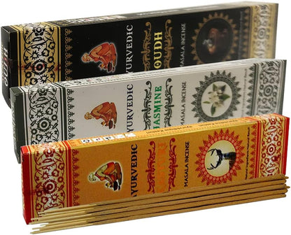 Ayurvedic Incense Sticks Variety Pack #4 and Ash Catcher Bundle with 6 Popular Fragrances
