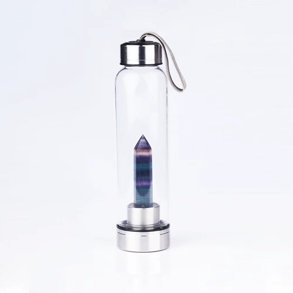 2021 New 500ML Natural Gemstone Glass Water Bottle for Direct Drinking Crystal Rod Cup Glass Bottle with Rope Glass Bottle