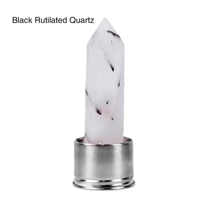 Natural Quartz Gemstone Crystal Hexagonal Pointed Column+Bottom Mesh Water Bottle Energy Crystal ( Not Include Bottle )