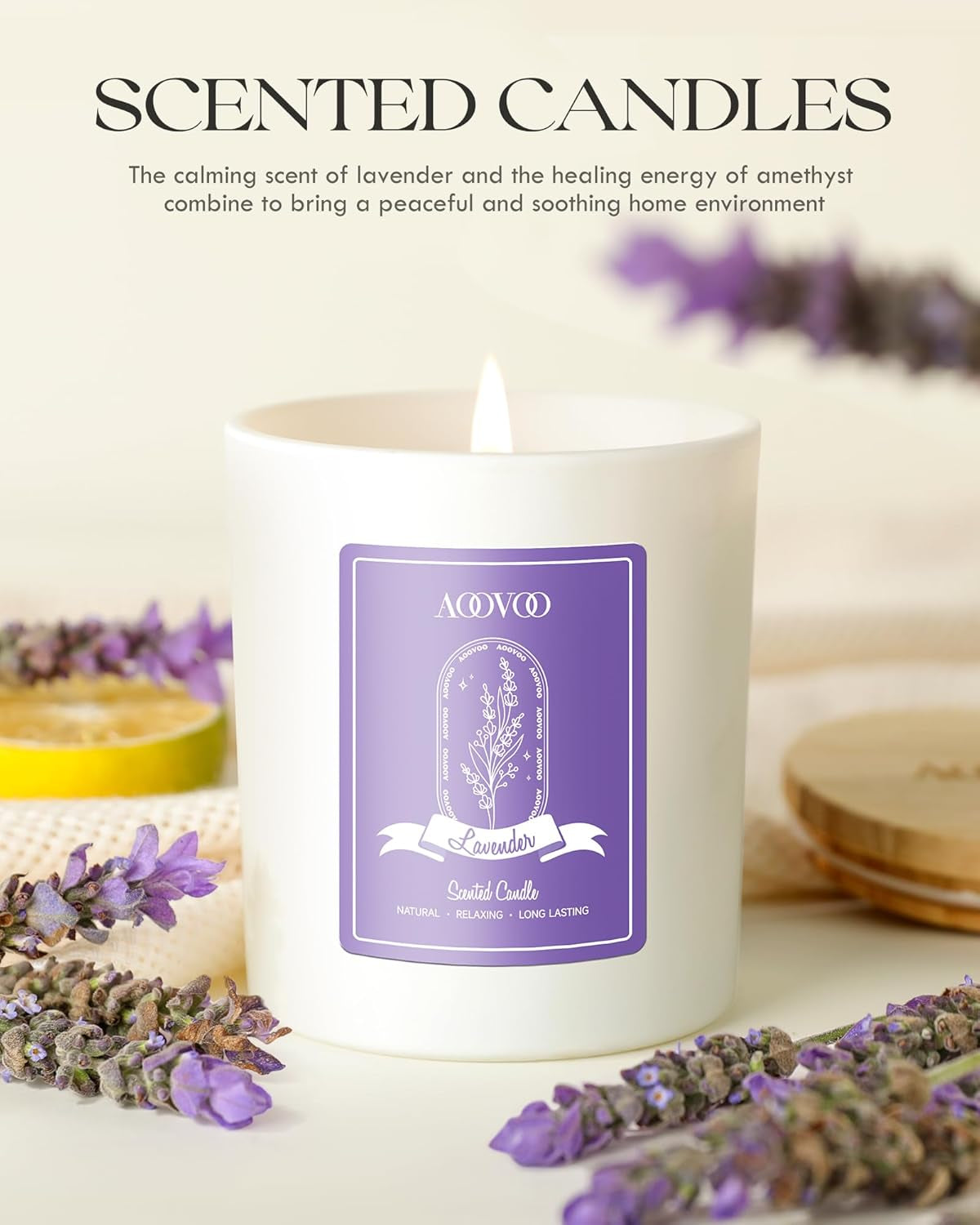 Lavender Scented Candles for Women - Aromatherapy Candle with Crystals Inside, 10Oz Soy Candles for Home Scented, Birthday Gifts Mothers Day Candle for Women Mom