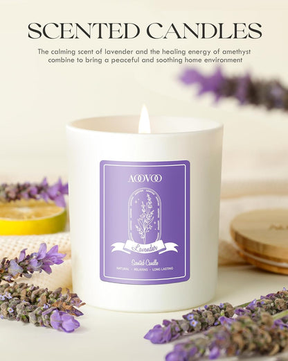 Lavender Scented Candles for Women - Aromatherapy Candle with Crystals Inside, 10Oz Soy Candles for Home Scented, Birthday Gifts Mothers Day Candle for Women Mom