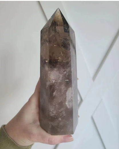 Large Natural Crystal Tower, Smoky Quartz, Hexagonal Prism, Energy Gem, Magic Wand, Treatment Decoration, 1 Pc
