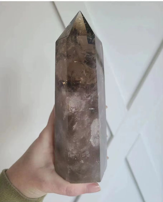 Large Natural Crystal Tower, Smoky Quartz, Hexagonal Prism, Energy Gem, Magic Wand, Treatment Decoration, 1 Pc