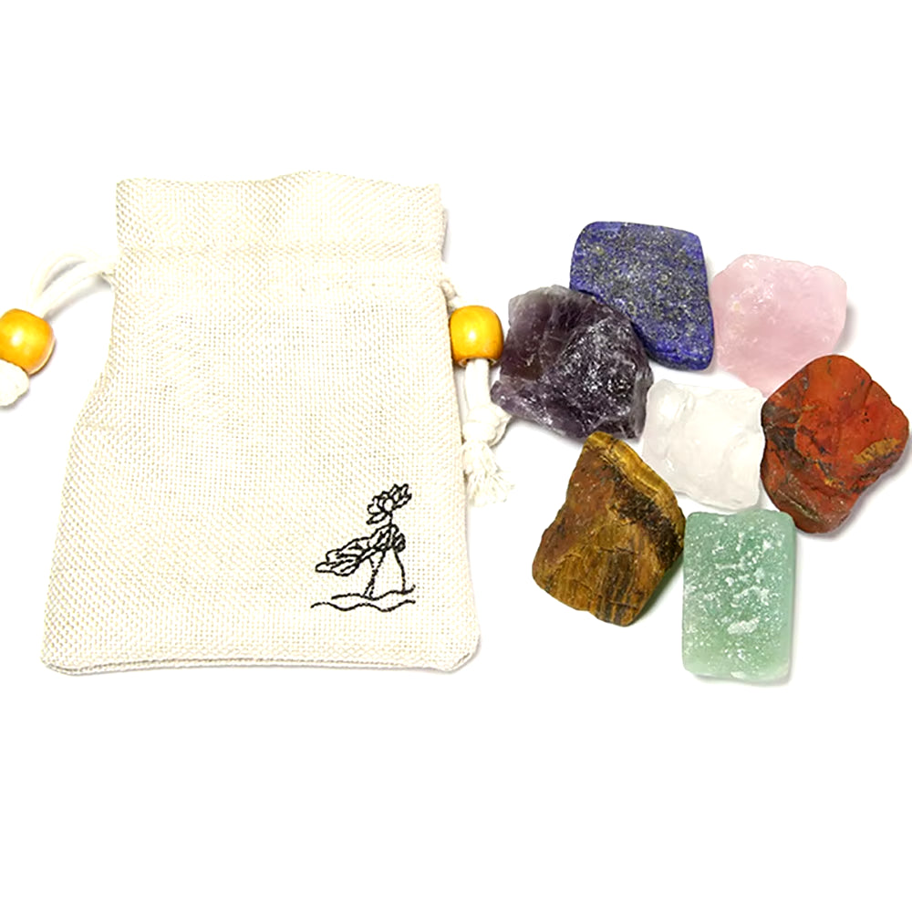 7 Chakra Balancing Healing Energy Kit Crystal Polished Stone Amethyst Clusters Gypsum Stick Citrines Holy Wood Gift Set with Bag