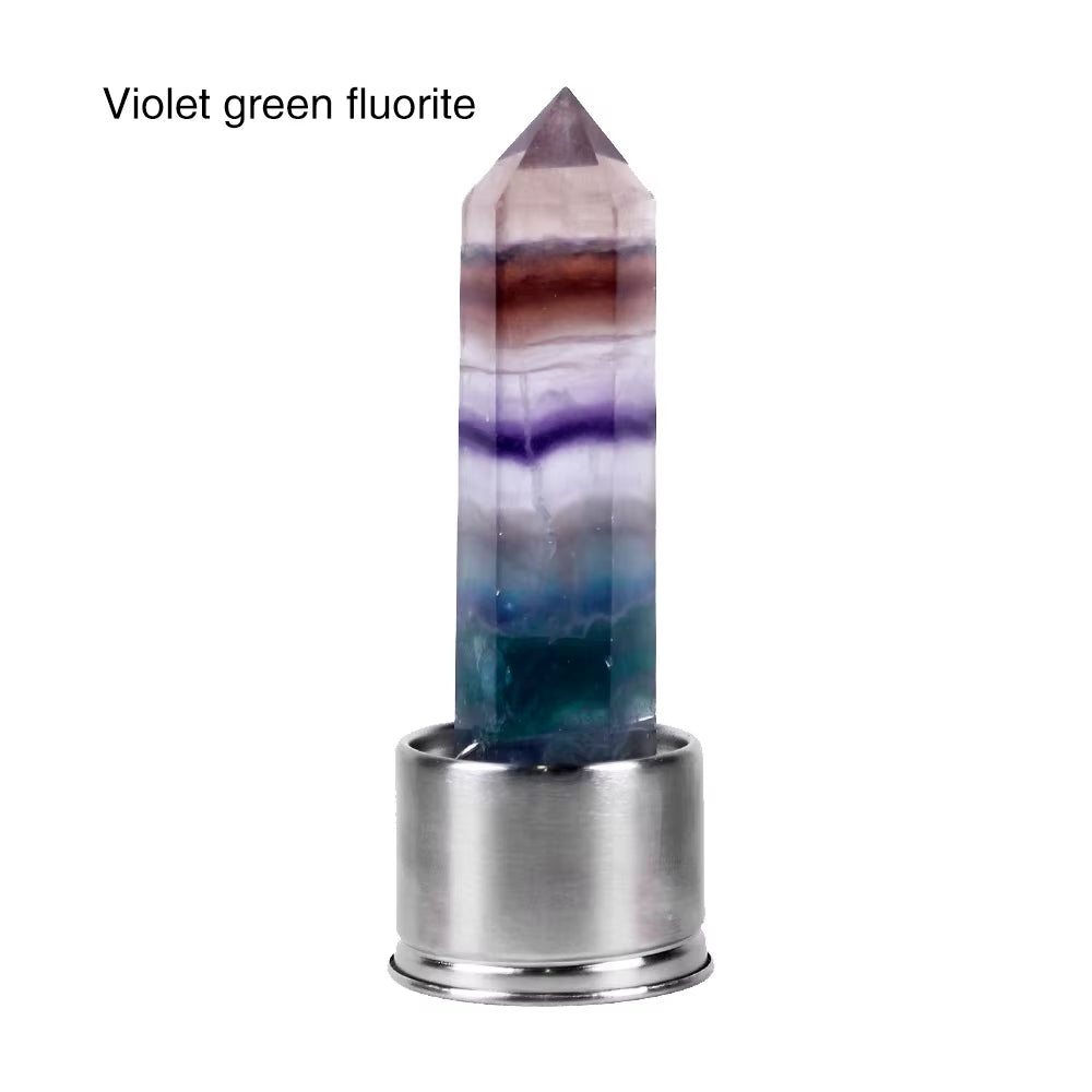 Natural Quartz Gemstone Crystal Hexagonal Pointed Column+Bottom Mesh Water Bottle Energy Crystal ( Not Include Bottle )