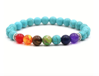 Unisex, Adult Chakra Pendant Necklace and Turquoise Energy Stone Bracelet