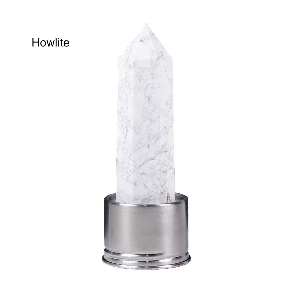 Natural Quartz Gemstone Crystal Hexagonal Pointed Column+Bottom Mesh Water Bottle Energy Crystal ( Not Include Bottle )