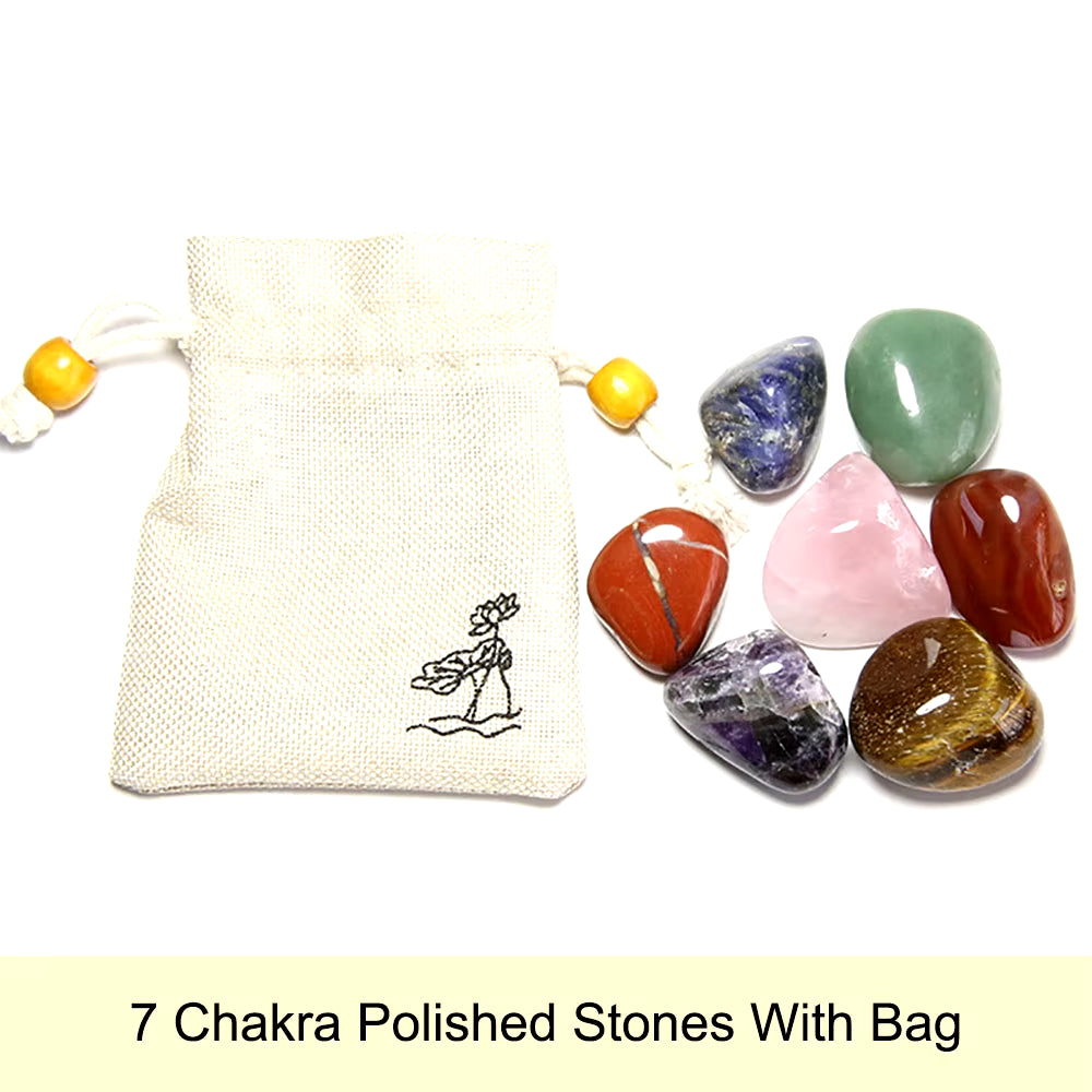7 Chakra Balancing Healing Energy Kit Crystal Polished Stone Amethyst Clusters Gypsum Stick Citrines Holy Wood Gift Set with Bag