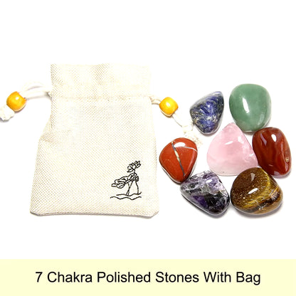 7 Chakra Balancing Healing Energy Kit Crystal Polished Stone Amethyst Clusters Gypsum Stick Citrines Holy Wood Gift Set with Bag
