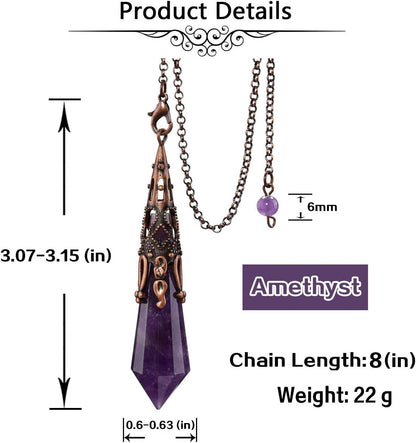 Natural Amethyst Crystal 12-Faceted Healing Pendulum for Dowsing and Divination - Reiki-Charged Chakra Balancing Pendant with Chain