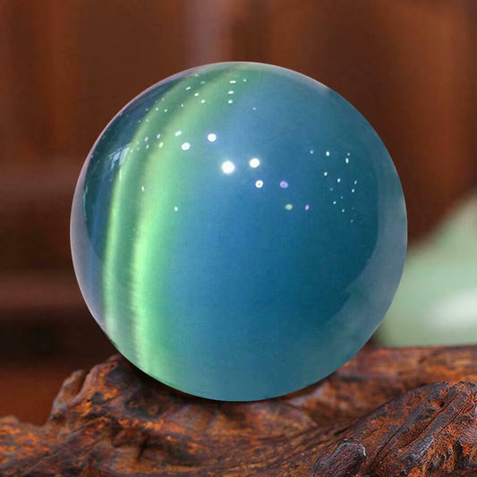 40Mm Blue Cat'S-Eye Opal Natural Quartz Crystal Healing Stone Ball Sphere Decor