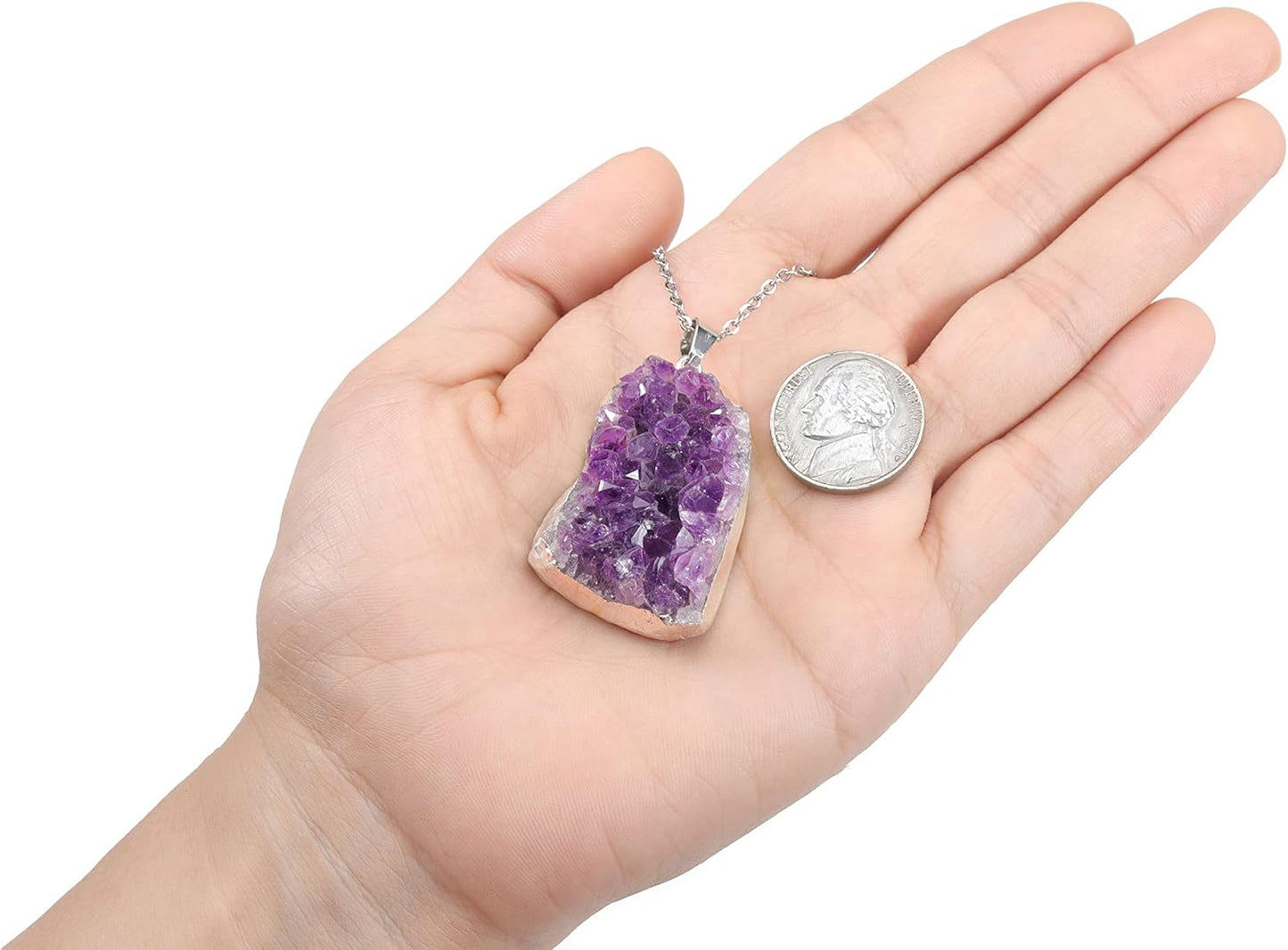 Natural Amethyst Cluster Crystal Necklace for Women Men,Irregular Raw Rough Amethyst Quartz Stone Pendant Necklace Jewelry for Spiritual Reiki Healing,Beauty, Love and Positive Energy