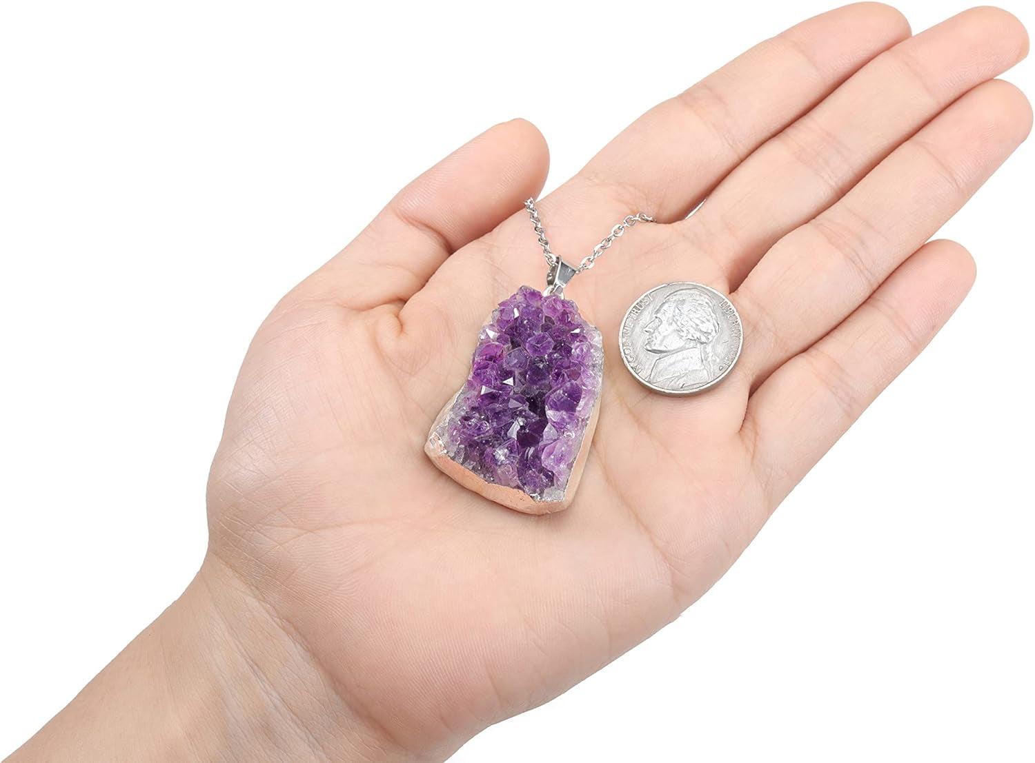 Natural Amethyst Cluster Crystal Necklace for Women Men,Irregular Raw Rough Amethyst Quartz Stone Pendant Necklace Jewelry for Spiritual Reiki Healing,Beauty, Love and Positive Energy