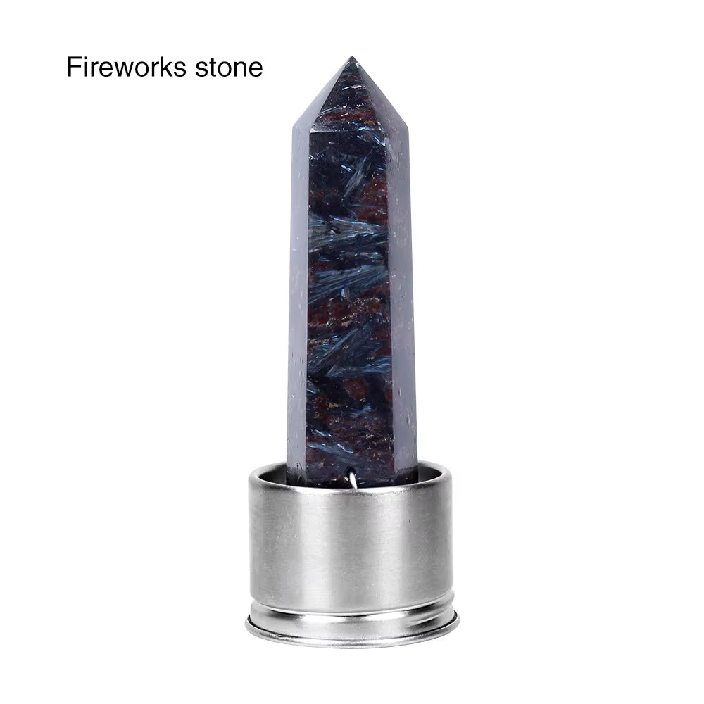 Natural Quartz Gemstone Crystal Hexagonal Pointed Column+Bottom Mesh Water Bottle Energy Crystal ( Not Include Bottle )