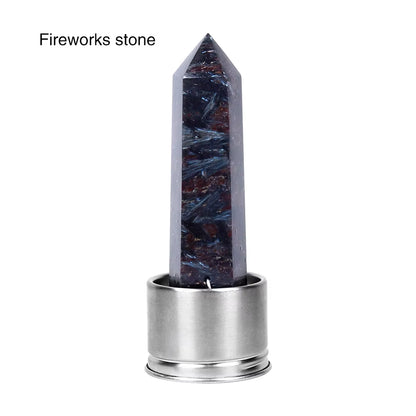 Natural Quartz Gemstone Crystal Hexagonal Pointed Column+Bottom Mesh Water Bottle Energy Crystal ( Not Include Bottle )
