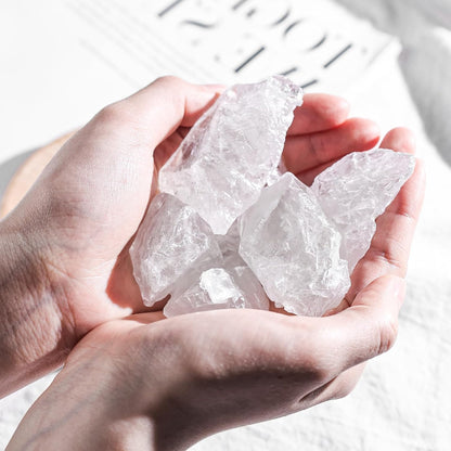 6PCS Clear Quartz with Jar, Natural Rough Stones Crystal Large Raw Crystals Bulk Healing Gemstones for Reiki Healing Tumbling Fountain Rocks