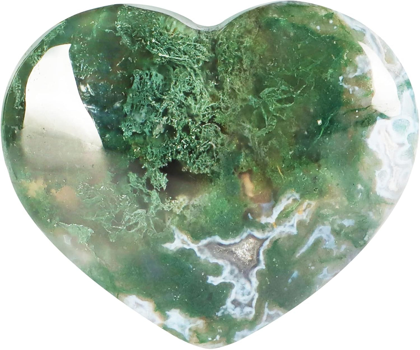 Crystals Heart 2Inch Moss Agate Heart Stones Healing Crystal Carved Palm Worry Stone Gemstone Chakra Reiki Balancing Meditation Massag Gift